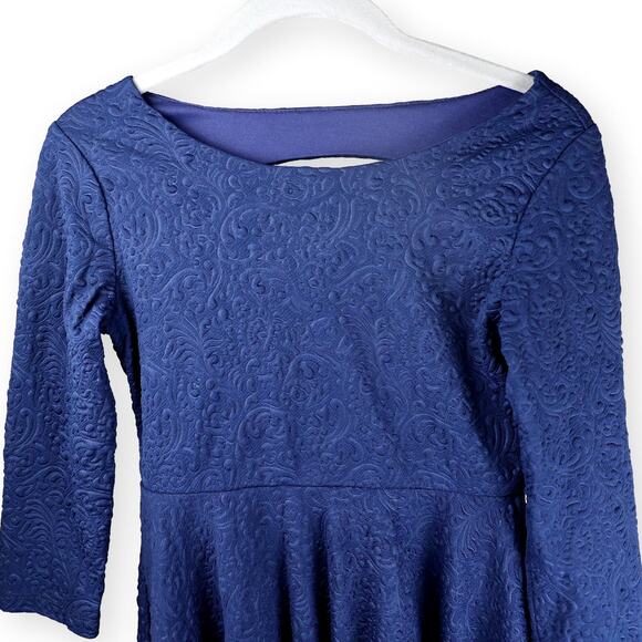 Rare Editions Blue Knit Texture Floral A-Line Dress 14 - Picture 7 of 7